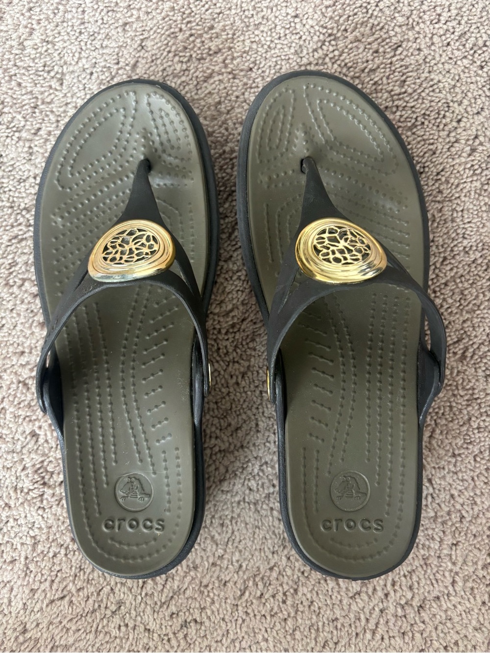 CROCS Sanrah Sandals with Gold Medallion Detail